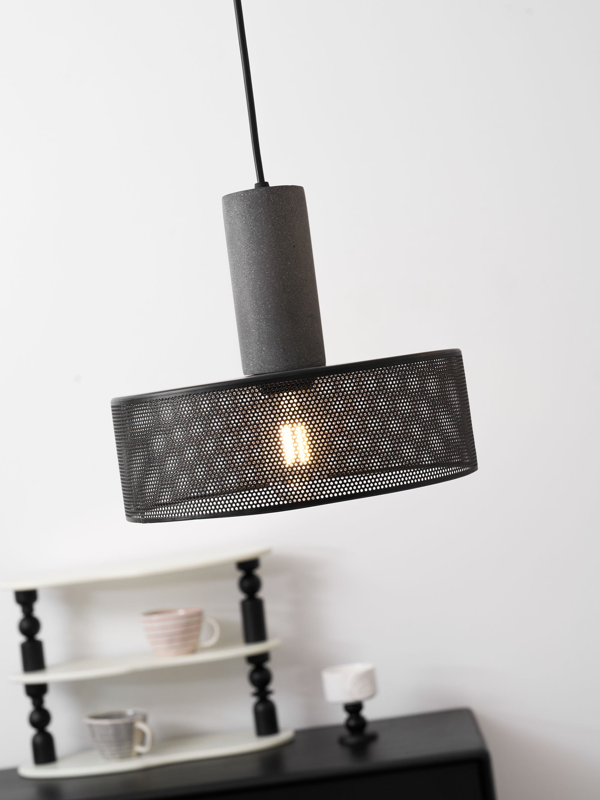Pendant Light Cement Metal 9.8 in Adjustable Indoor Ceiling Lamp Black Grey Dining Kitchen Bedroom Accent | Thomler