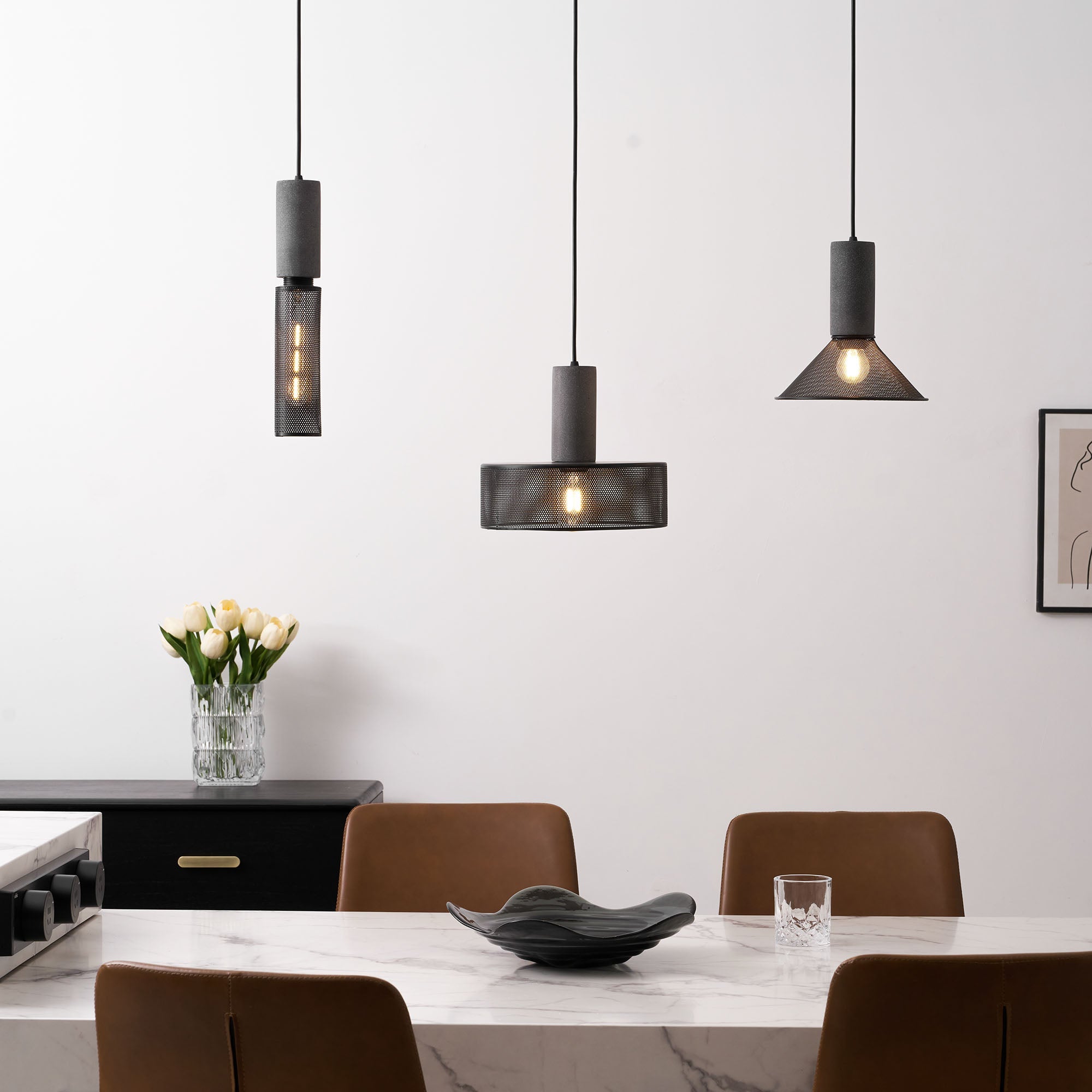 Pendant Light Cement Metal 9.8 in Adjustable Indoor Ceiling Lamp Black Grey Dining Kitchen Bedroom Accent | Thomler