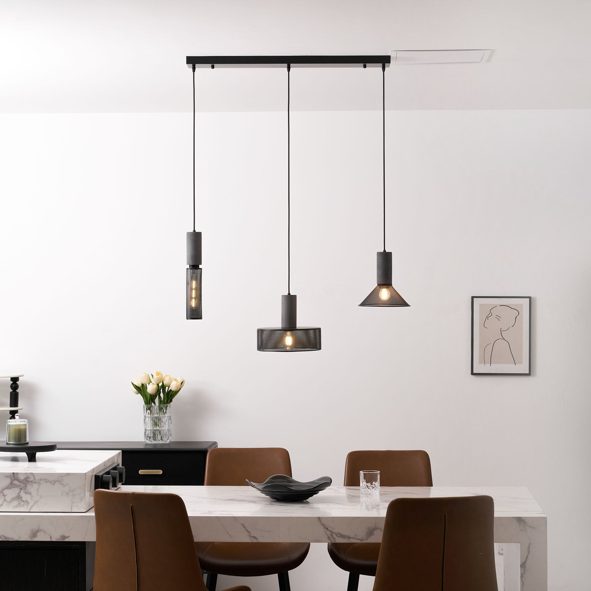 Pendant Light Cement Metal 9.8 in Adjustable Indoor Ceiling Lamp Black Grey Dining Kitchen Bedroom Accent | Thomler