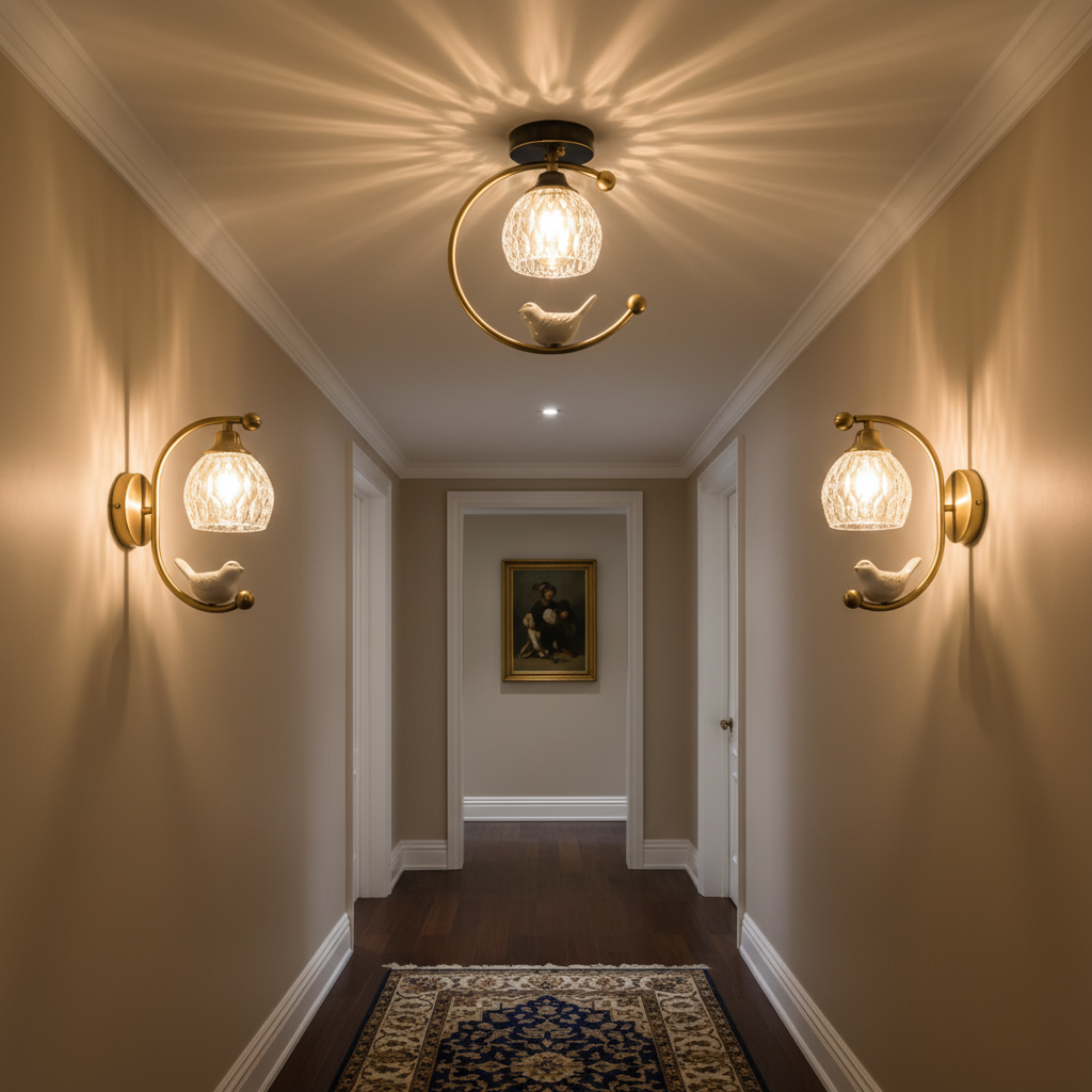 Ceiling Lamp Brass 9.1 in x 10.6 in Indoor LED Ceramic Bird Pendant Light | Thomler