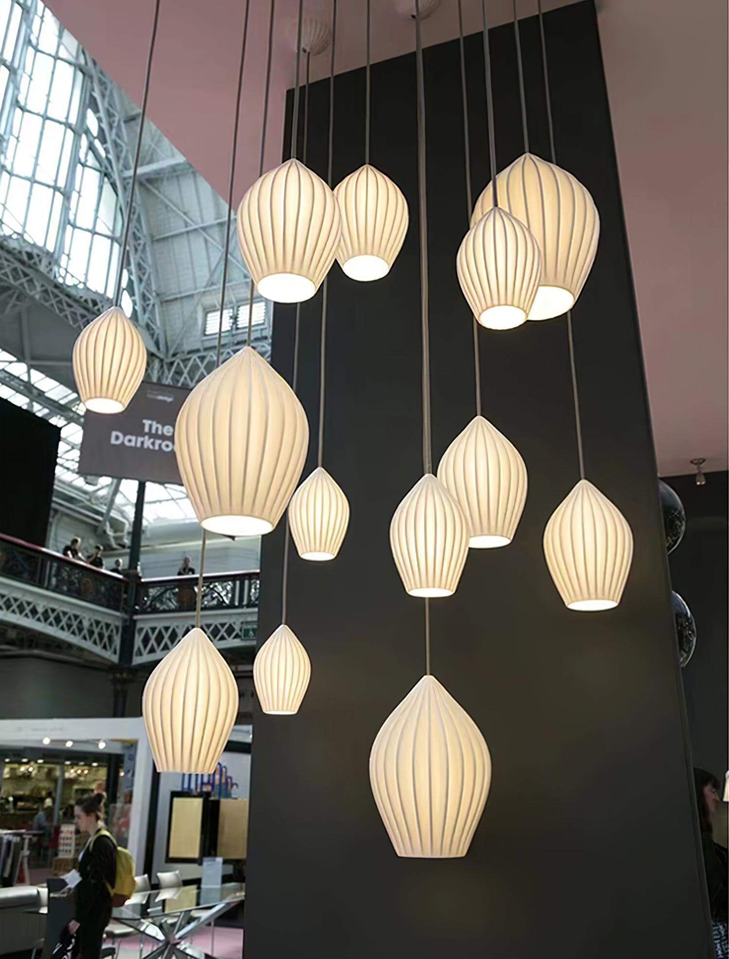 Pendant Light Ribbed Ceramic 5.1 in White Dining Room Hanging Ceiling Fixture E14 Modern Minimalist Kitchen Island Lighting | Thomler