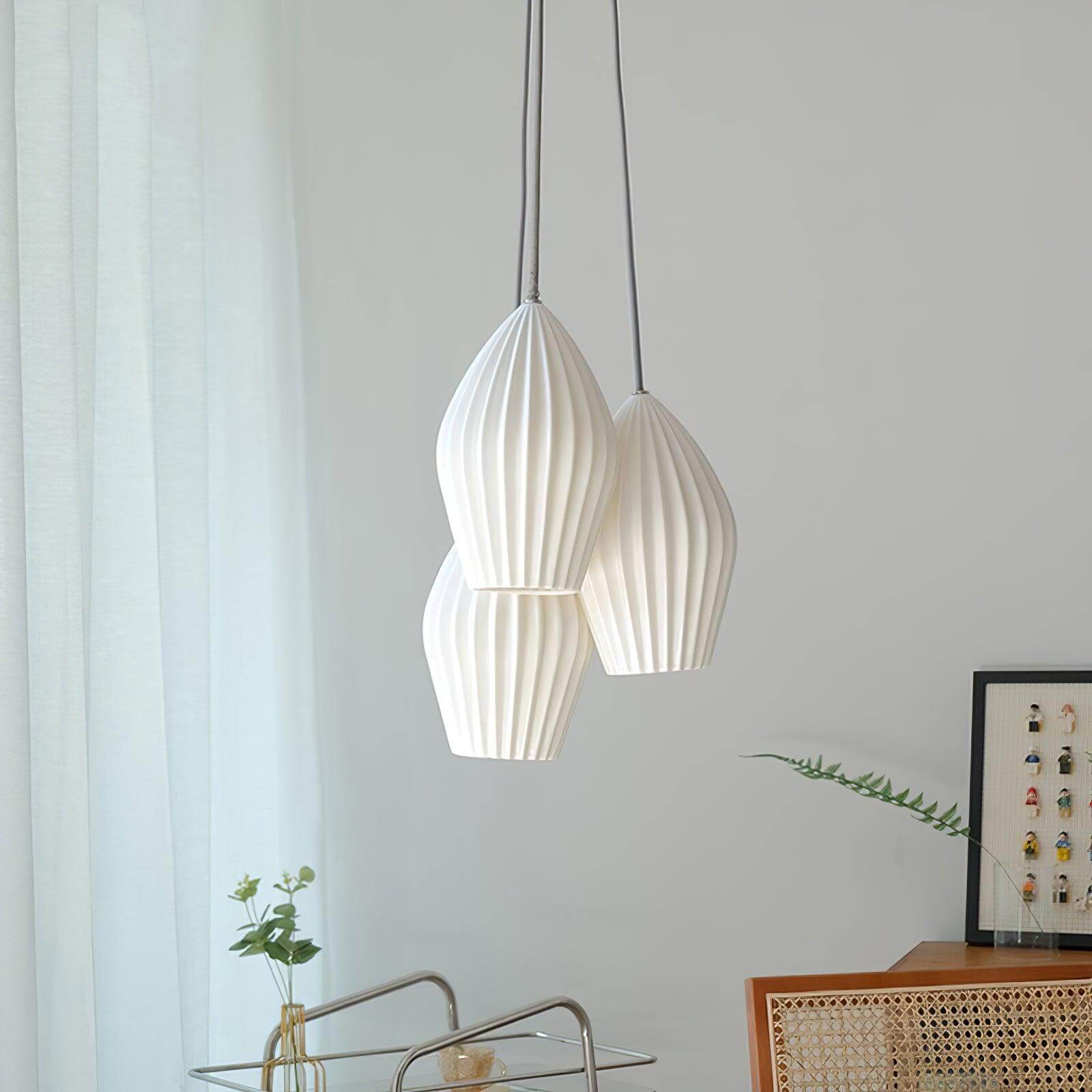 Pendant Light Ribbed Ceramic 5.1 in White Dining Room Hanging Ceiling Fixture E14 Modern Minimalist Kitchen Island Lighting | Thomler
