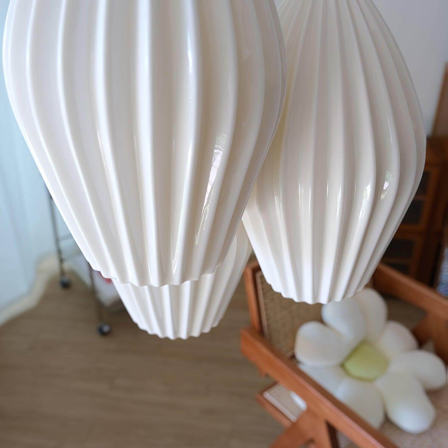 Pendant Light Ribbed Ceramic 5.1 in White Dining Room Hanging Ceiling Fixture E14 Modern Minimalist Kitchen Island Lighting | Thomler