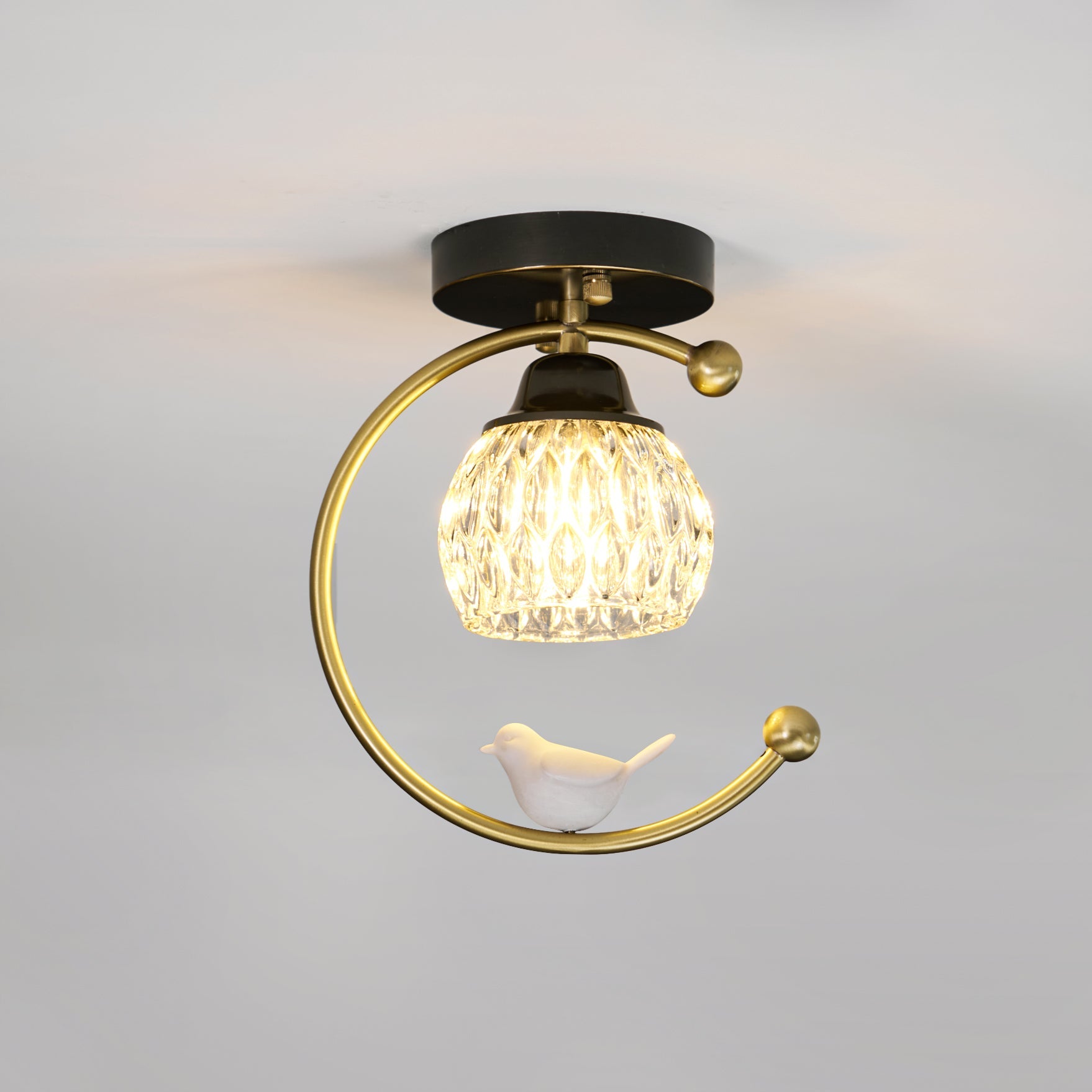 Ceiling Lamp Brass 9.1 in x 10.6 in Indoor LED Ceramic Bird Pendant Light | Thomler