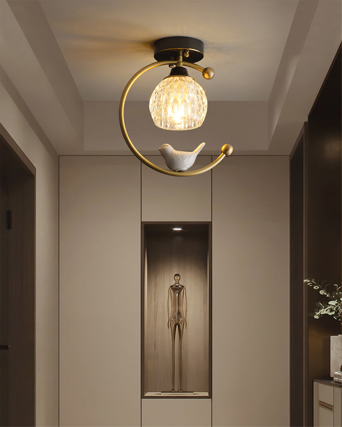 Ceiling Lamp Brass 9.1 in x 10.6 in Indoor LED Ceramic Bird Pendant Light | Thomler