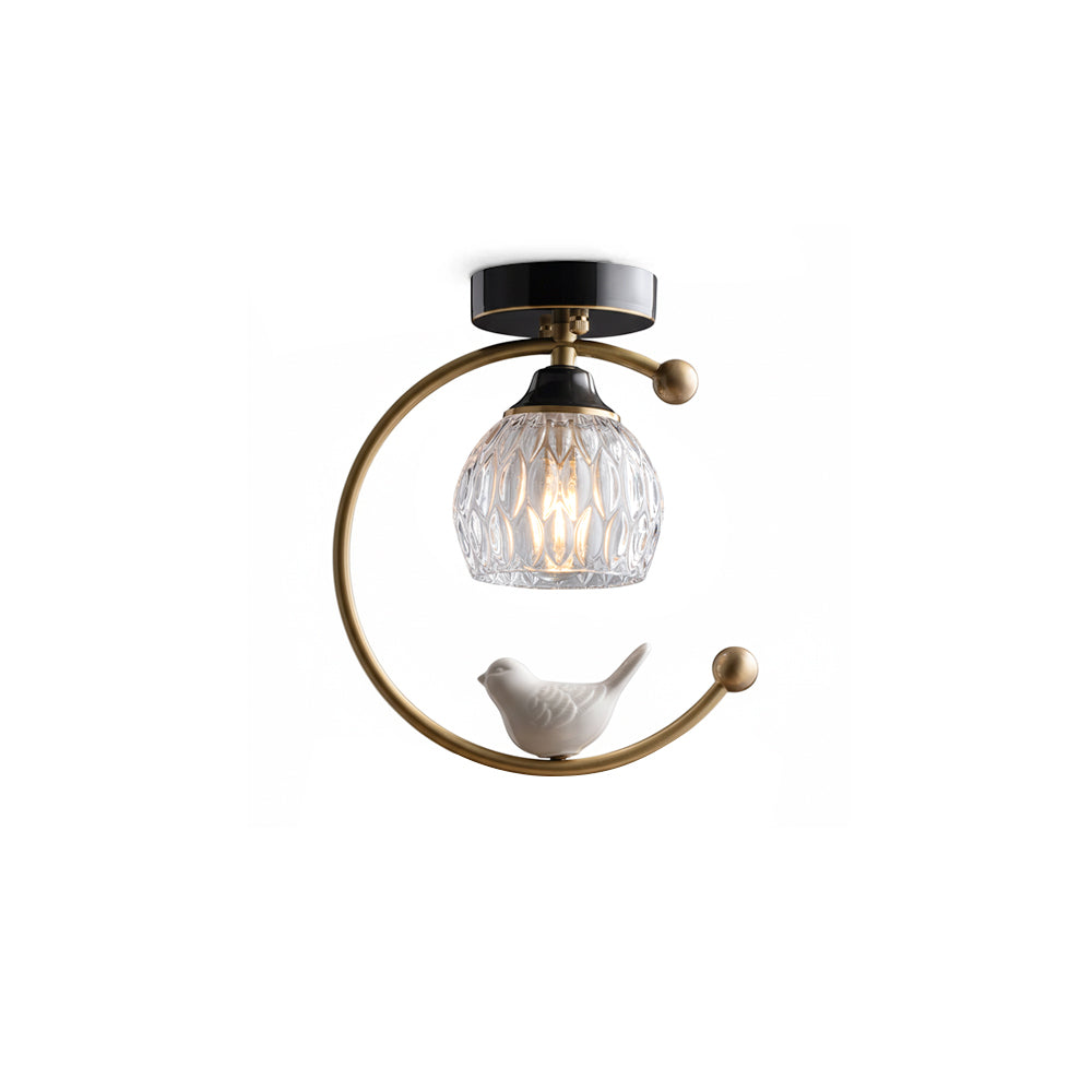 Ceiling Lamp Brass 9.1 in x 10.6 in Indoor LED Ceramic Bird Pendant Light | Thomler