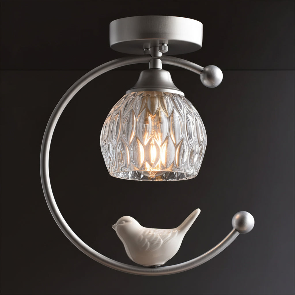 Ceiling Lamp Brass 9.1 in x 10.6 in Indoor LED Ceramic Bird Pendant Light | Thomler
