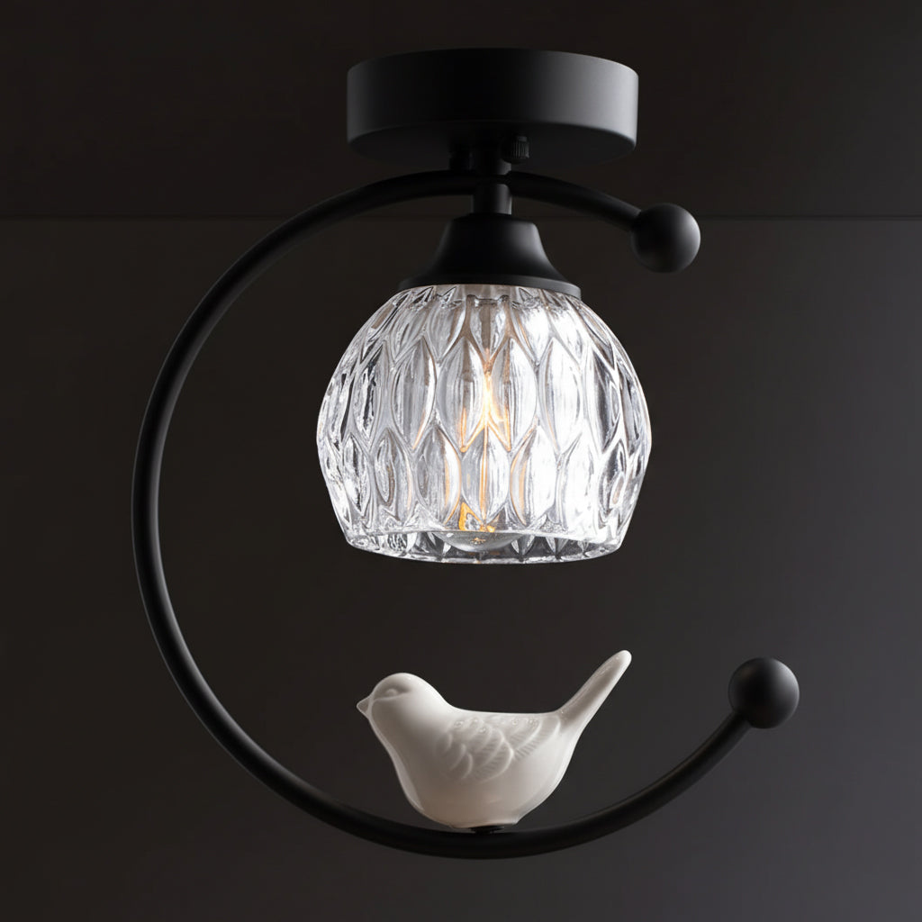 Ceiling Lamp Brass 9.1 in x 10.6 in Indoor LED Ceramic Bird Pendant Light | Thomler