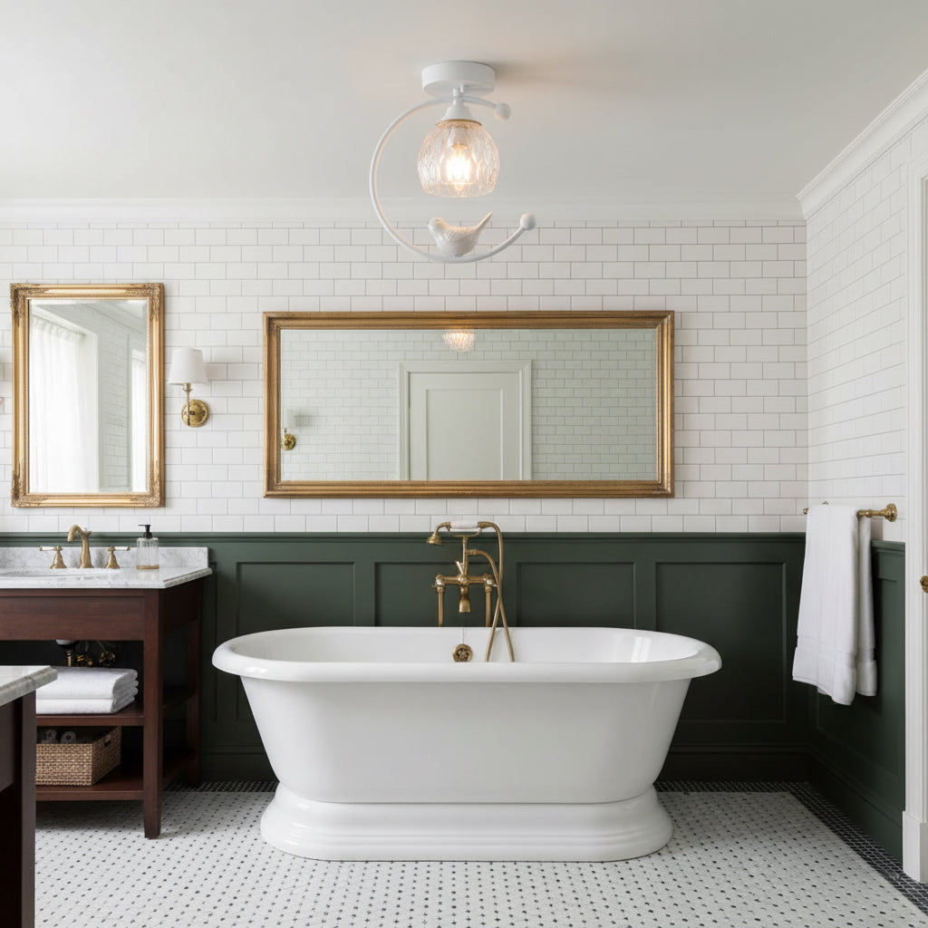 Ceiling Lamp Brass 9.1 in x 10.6 in Indoor LED Ceramic Bird Pendant Light | Thomler