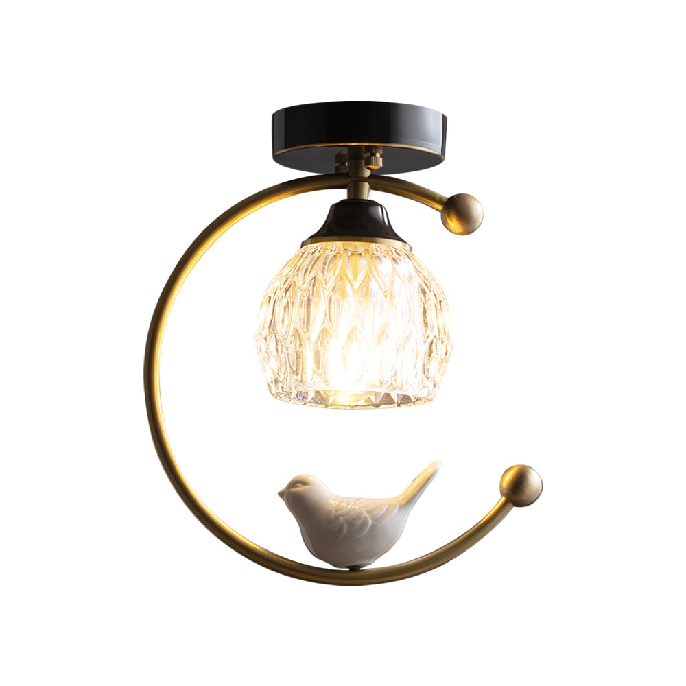 Ceiling Lamp Brass 9.1 in x 10.6 in Indoor LED Ceramic Bird Pendant Light | Thomler