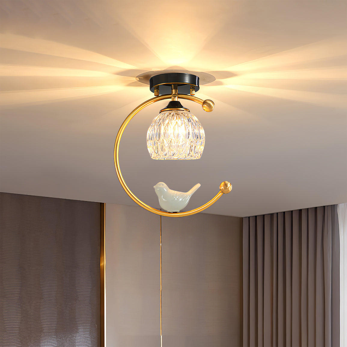 Ceiling Lamp Brass 9.1 in x 10.6 in Indoor LED Ceramic Bird Pendant Light | Thomler