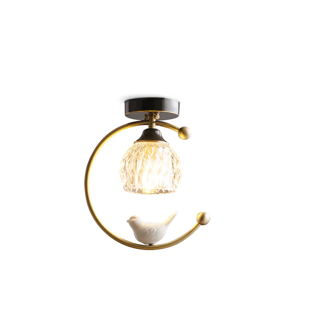 Ceiling Lamp Brass 9.1 in x 10.6 in Indoor LED Ceramic Bird Pendant Light | Thomler