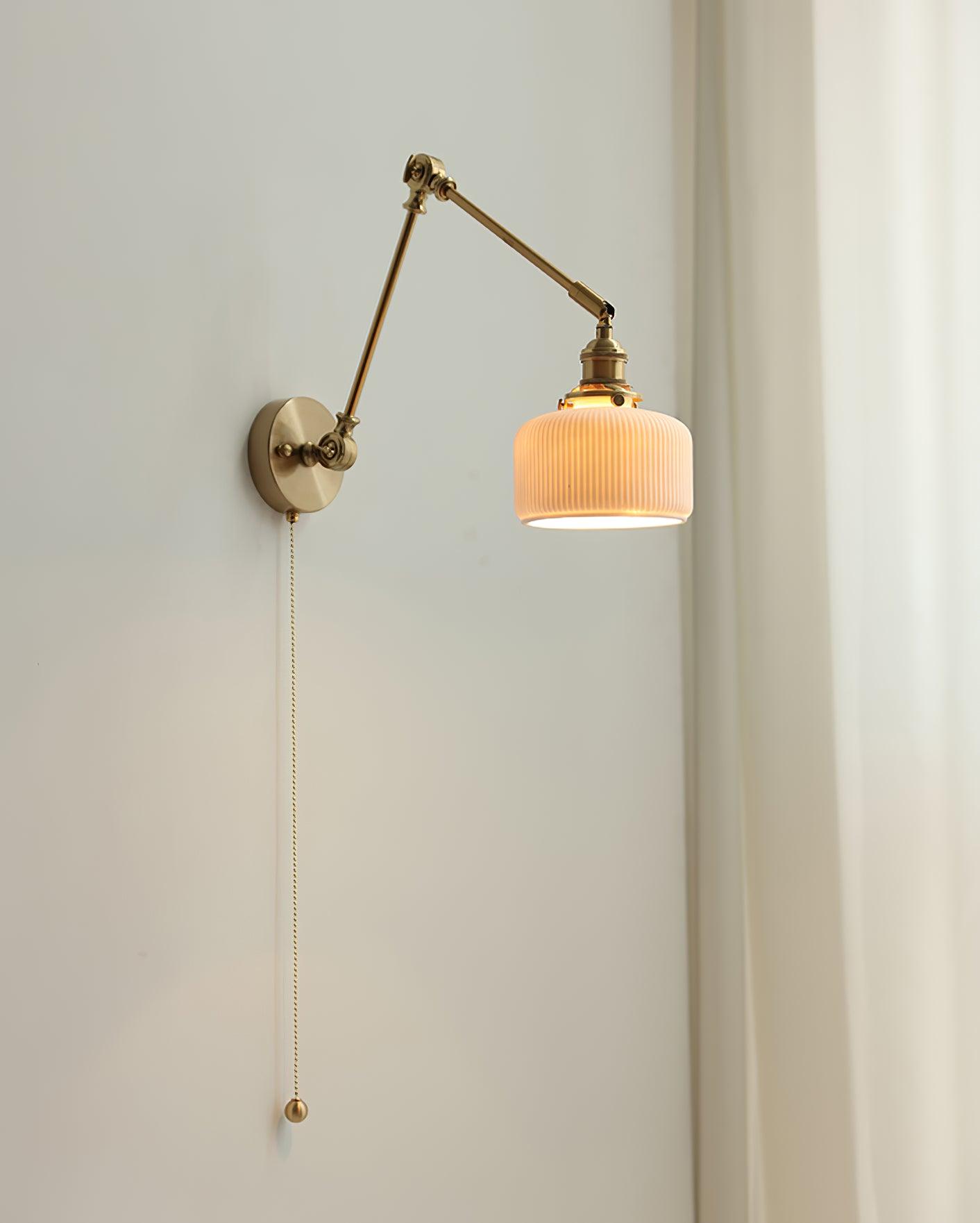 Wall Lamp Brass Adjustable Arm 7.9 in White Ceramic Shade Bedroom Reading Sconce Rotating Indoor Lighting Fixture | Thomler