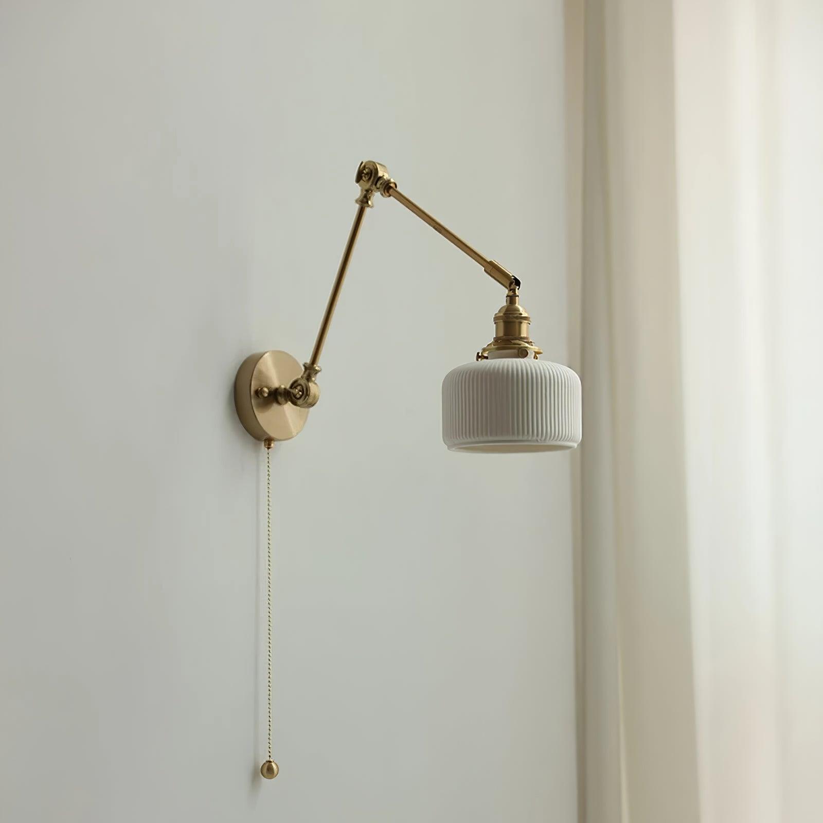 Wall Lamp Brass Adjustable Arm 7.9 in White Ceramic Shade Bedroom Reading Sconce Rotating Indoor Lighting Fixture | Thomler