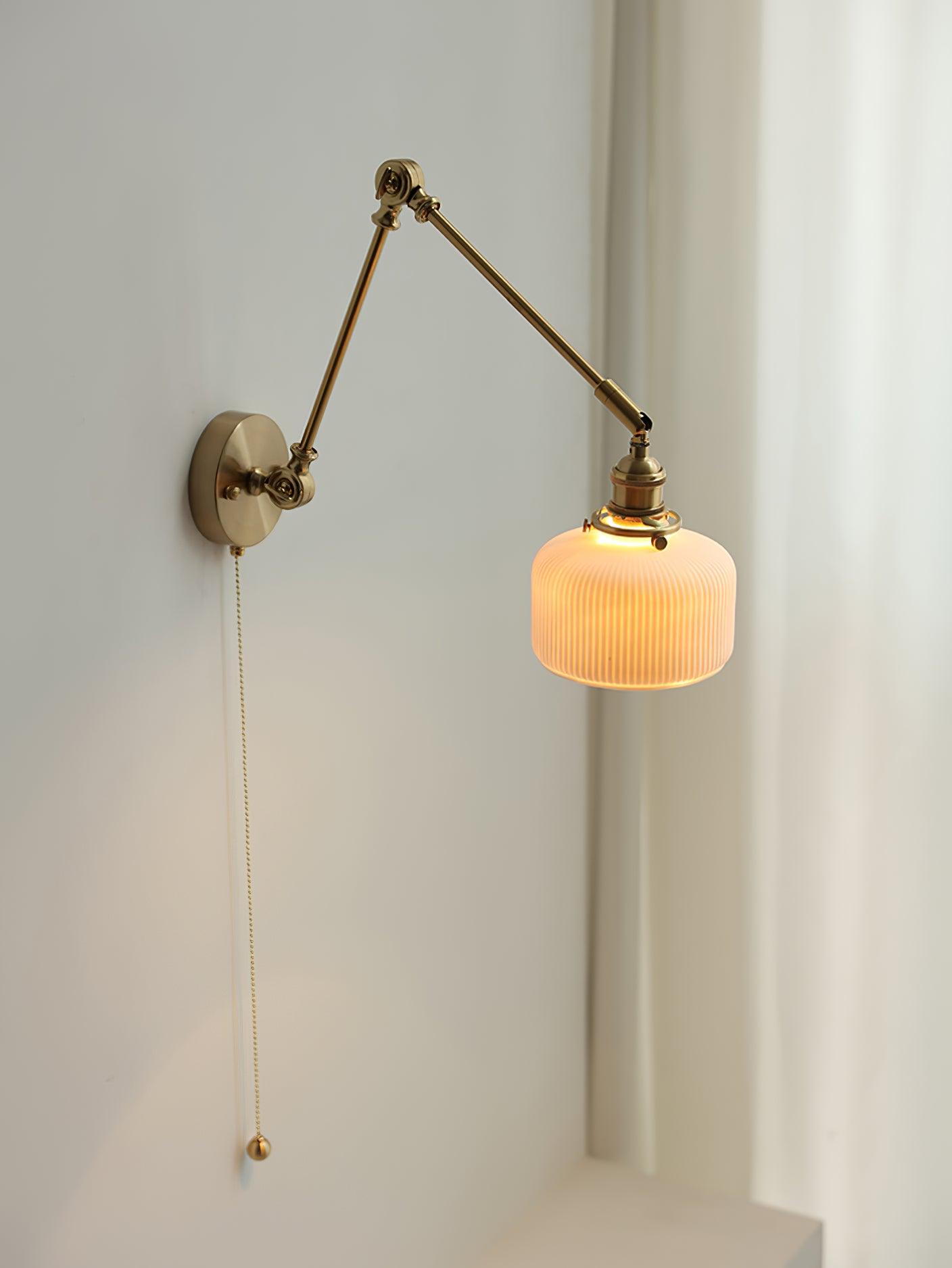 Wall Lamp Brass Adjustable Arm 7.9 in White Ceramic Shade Bedroom Reading Sconce Rotating Indoor Lighting Fixture | Thomler