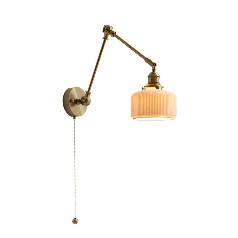 Wall Lamp Brass Adjustable Arm 7.9 in White Ceramic Shade Bedroom Reading Sconce Rotating Indoor Lighting Fixture | Thomler
