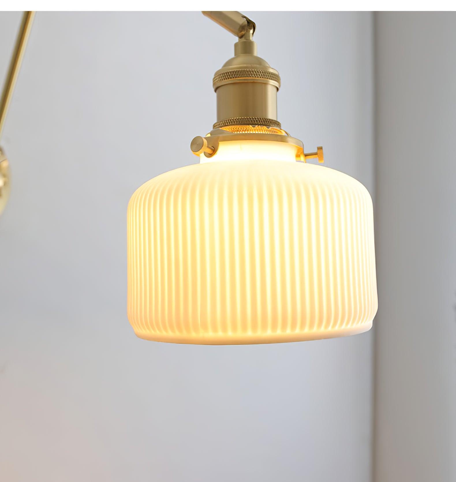Wall Lamp Brass Adjustable Arm 7.9 in White Ceramic Shade Bedroom Reading Sconce Rotating Indoor Lighting Fixture | Thomler