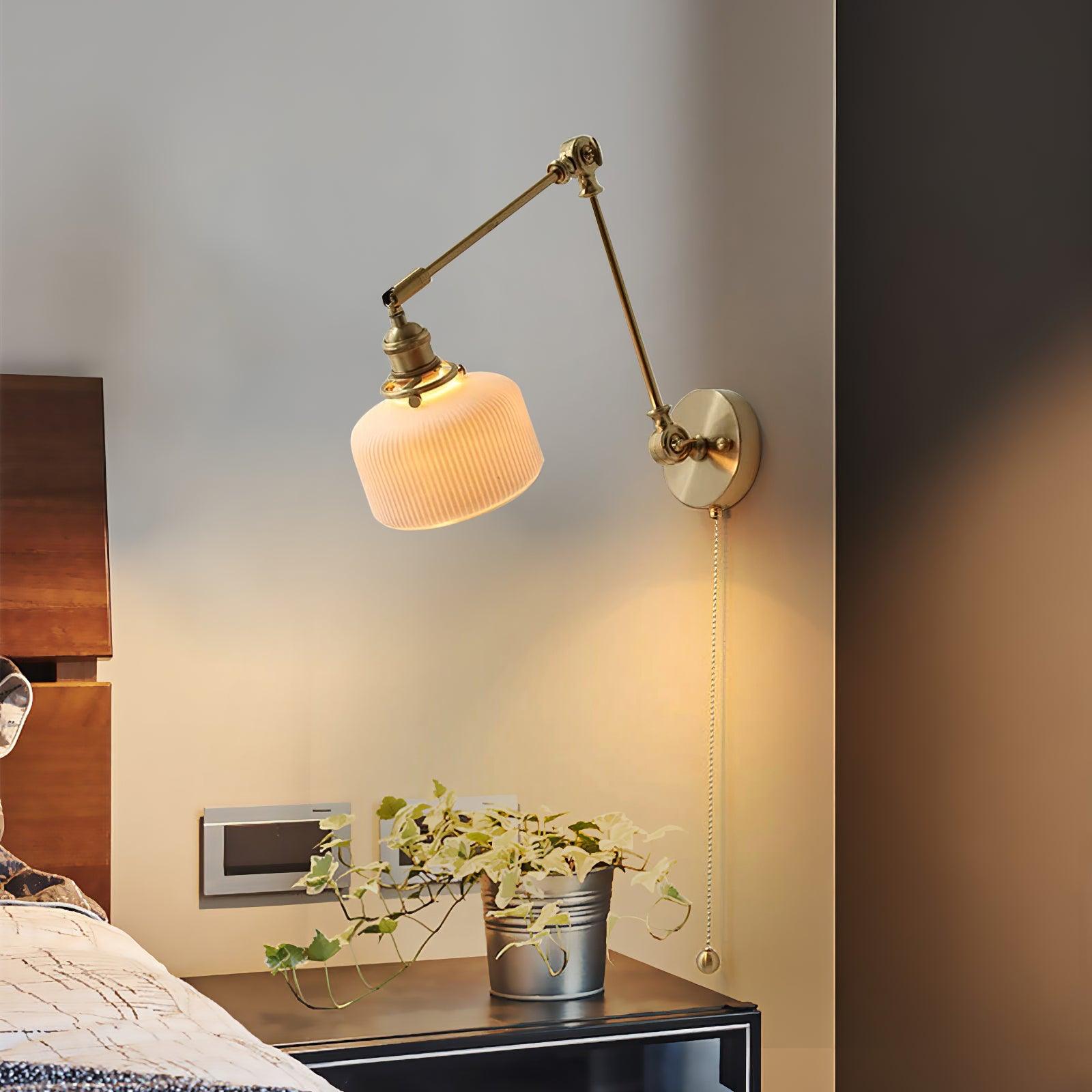 Wall Lamp Brass Adjustable Arm 7.9 in White Ceramic Shade Bedroom Reading Sconce Rotating Indoor Lighting Fixture | Thomler