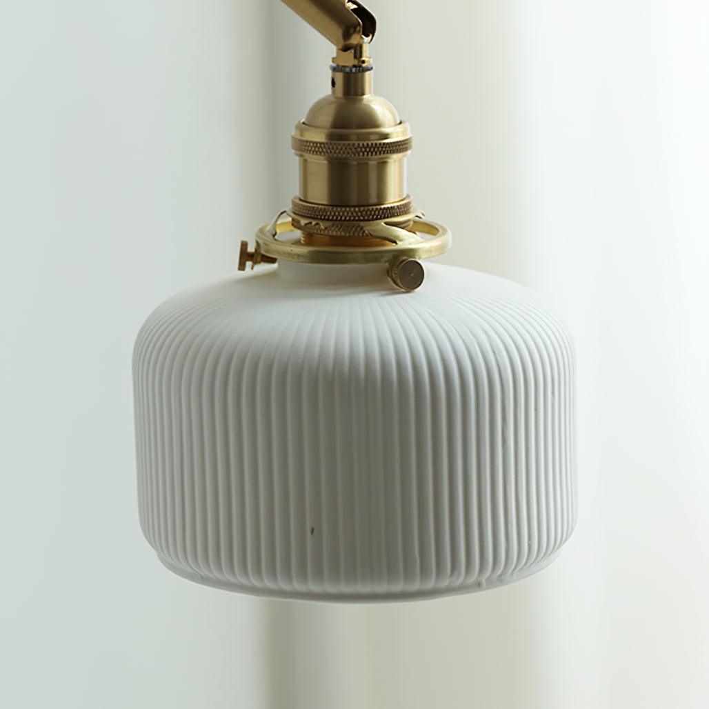 Wall Lamp Brass Adjustable Arm 7.9 in White Ceramic Shade Bedroom Reading Sconce Rotating Indoor Lighting Fixture | Thomler