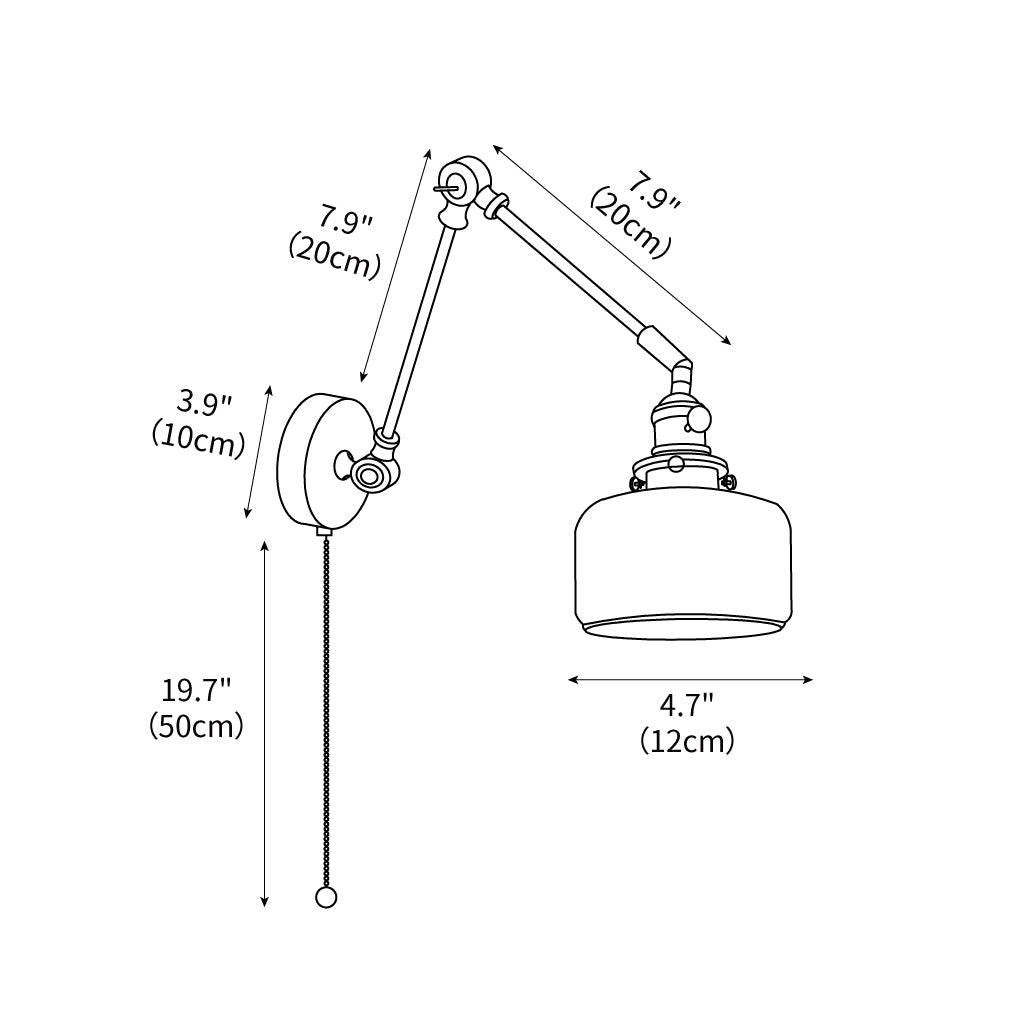 Wall Lamp Brass Adjustable Arm 7.9 in White Ceramic Shade Bedroom Reading Sconce Rotating Indoor Lighting Fixture | Thomler