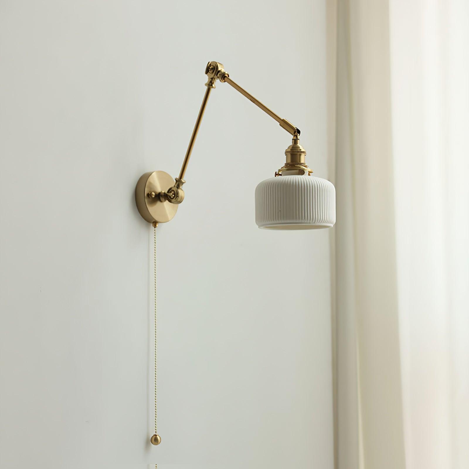 Wall Lamp Brass Adjustable Arm 7.9 in White Ceramic Shade Bedroom Reading Sconce Rotating Indoor Lighting Fixture | Thomler