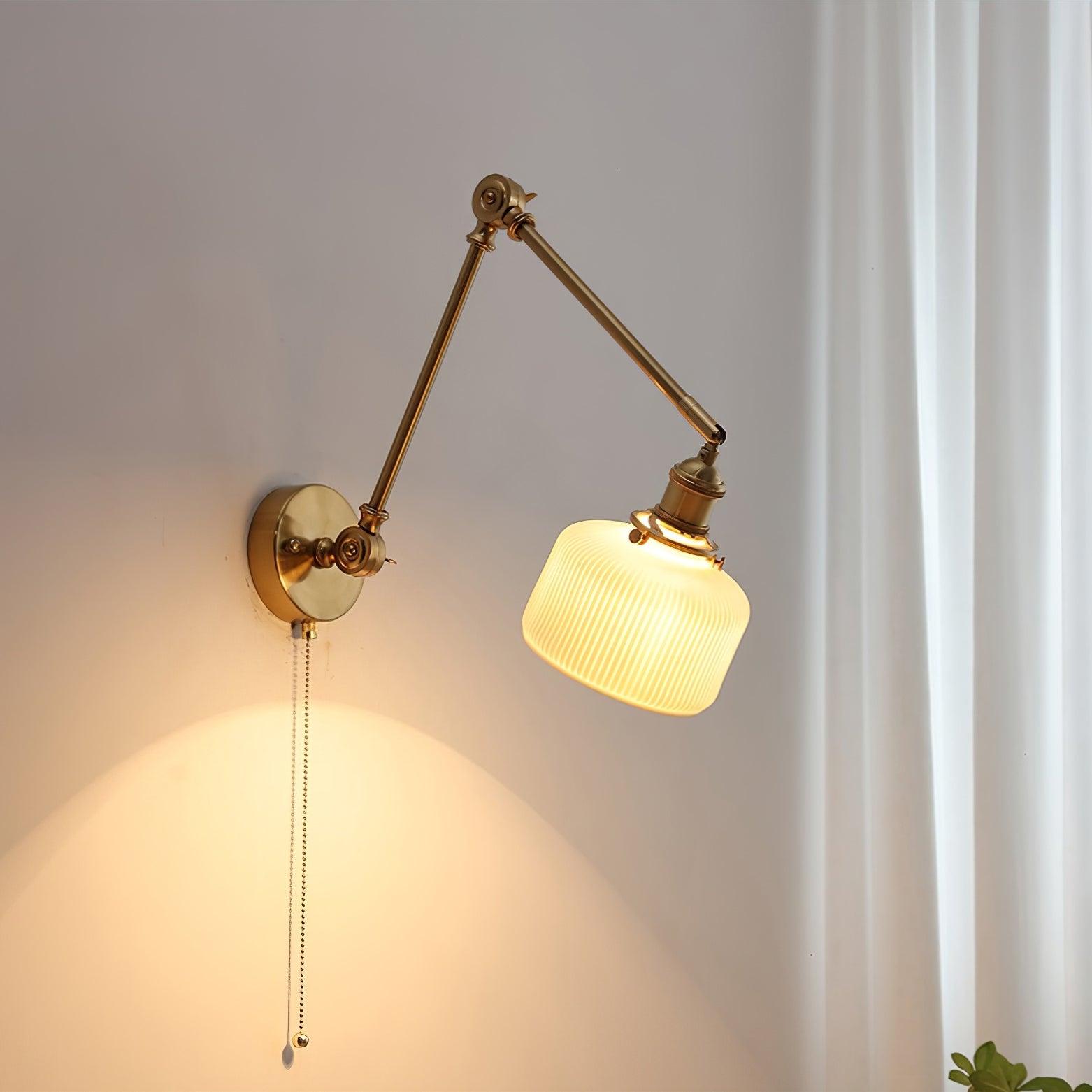 Wall Lamp Brass Adjustable Arm 7.9 in White Ceramic Shade Bedroom Reading Sconce Rotating Indoor Lighting Fixture | Thomler