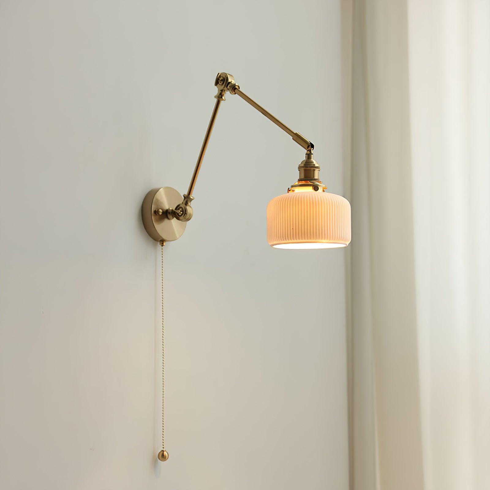 Wall Lamp Brass Adjustable Arm 7.9 in White Ceramic Shade Bedroom Reading Sconce Rotating Indoor Lighting Fixture | Thomler