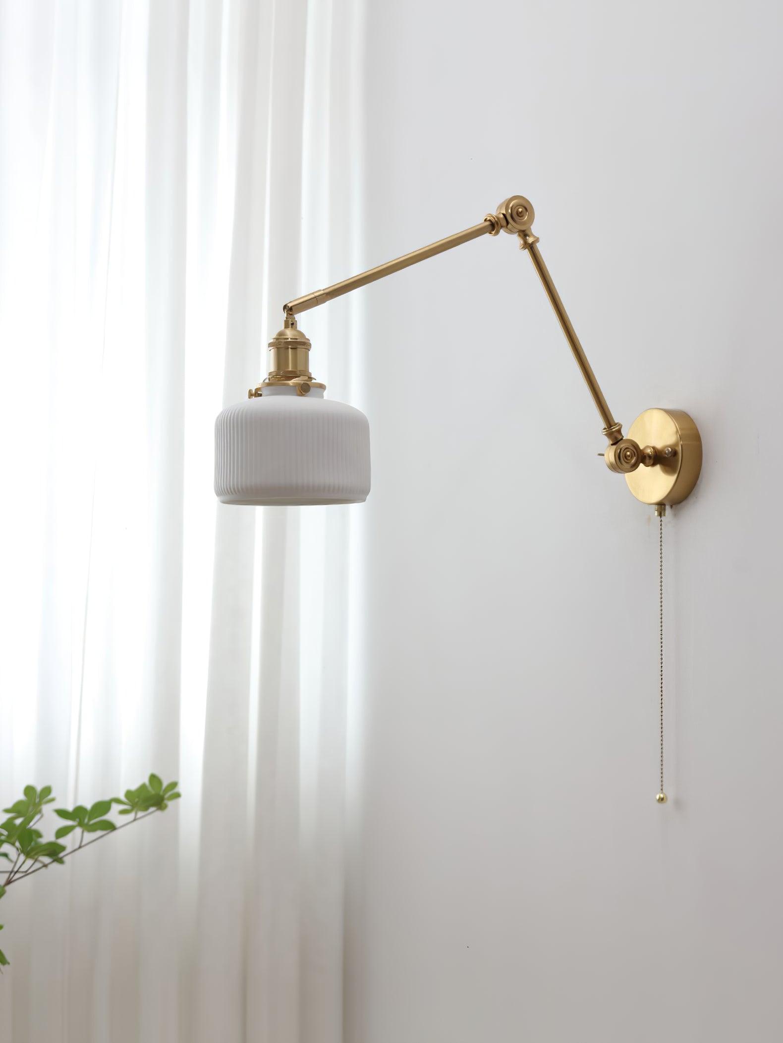 Wall Lamp Brass Adjustable Arm 7.9 in White Ceramic Shade Bedroom Reading Sconce Rotating Indoor Lighting Fixture | Thomler