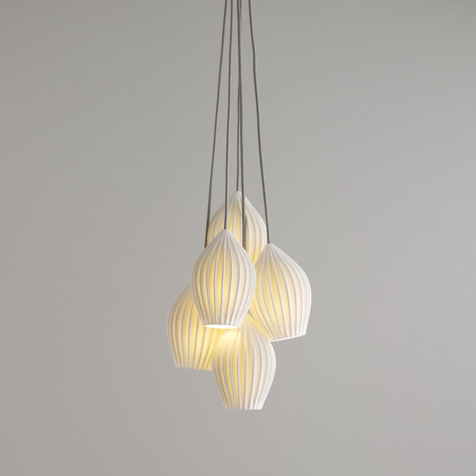 Pendant Light Ribbed Ceramic 5.1 in White Dining Room Hanging Ceiling Fixture E14 Modern Minimalist Kitchen Island Lighting | Thomler