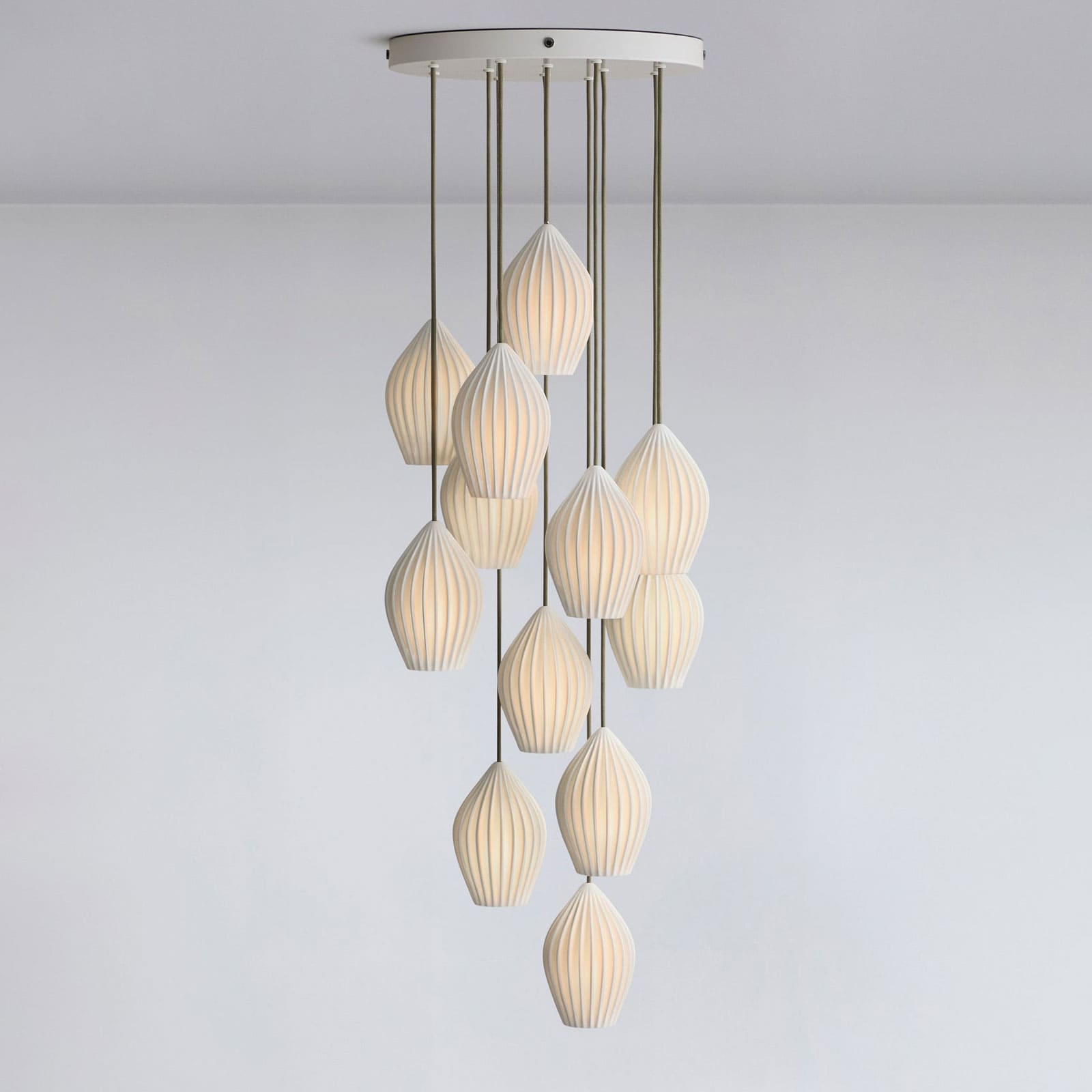 Pendant Light Ribbed Ceramic 5.1 in White Dining Room Hanging Ceiling Fixture E14 Modern Minimalist Kitchen Island Lighting | Thomler