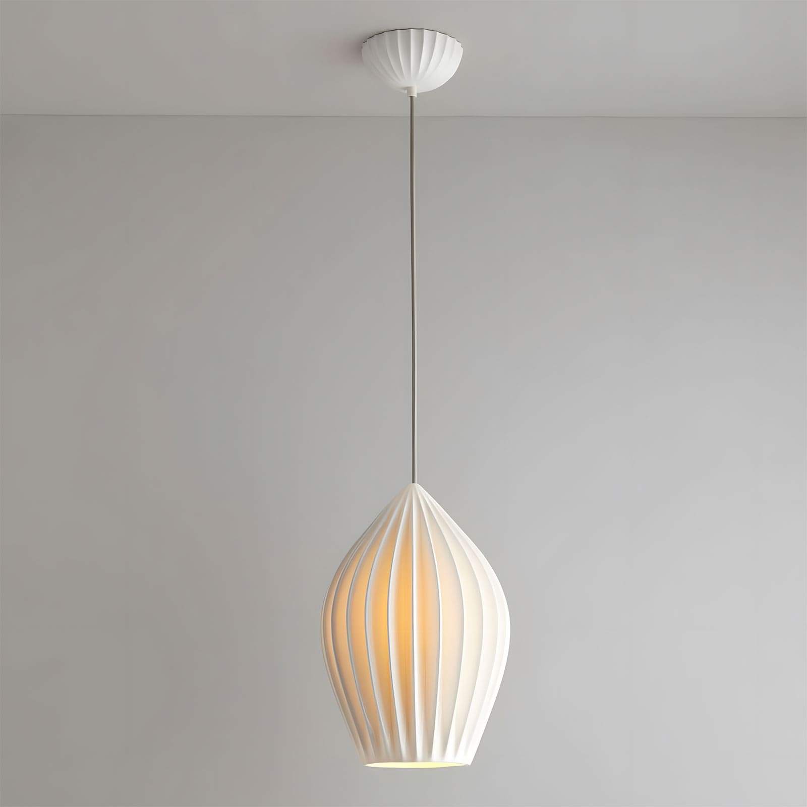 Pendant Light Ribbed Ceramic 5.1 in White Dining Room Hanging Ceiling Fixture E14 Modern Minimalist Kitchen Island Lighting | Thomler