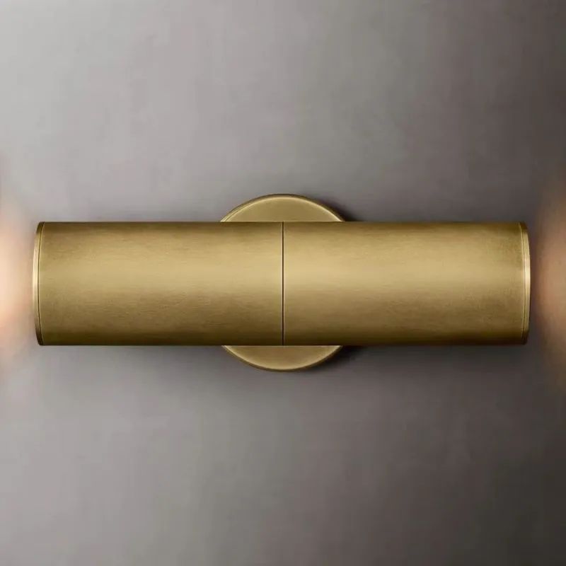 Cylindrical Brass Wall Sconce 12-Inch Glass Shade Dual-Light Fixture for Hallway Bedroom Living Room Entryway | Thomler