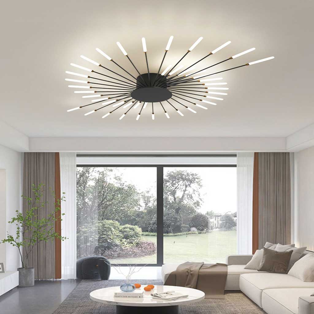 Ceiling Light LED Aluminum 31.5 in Semi Flush Modern Black Gold Living Room Bedroom Dining Room Decorative Lighting | Thomler