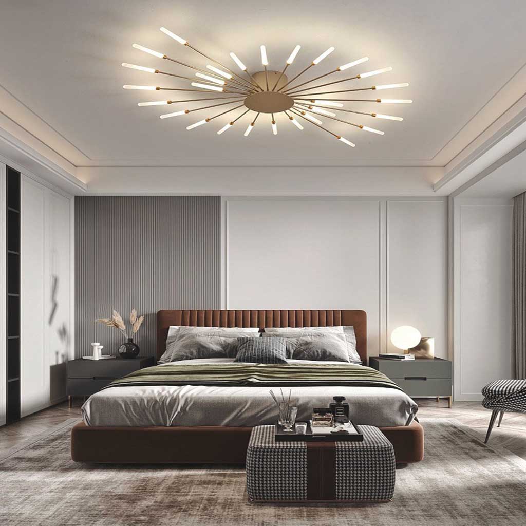 Ceiling Light LED Aluminum 31.5 in Semi Flush Modern Black Gold Living Room Bedroom Dining Room Decorative Lighting | Thomler