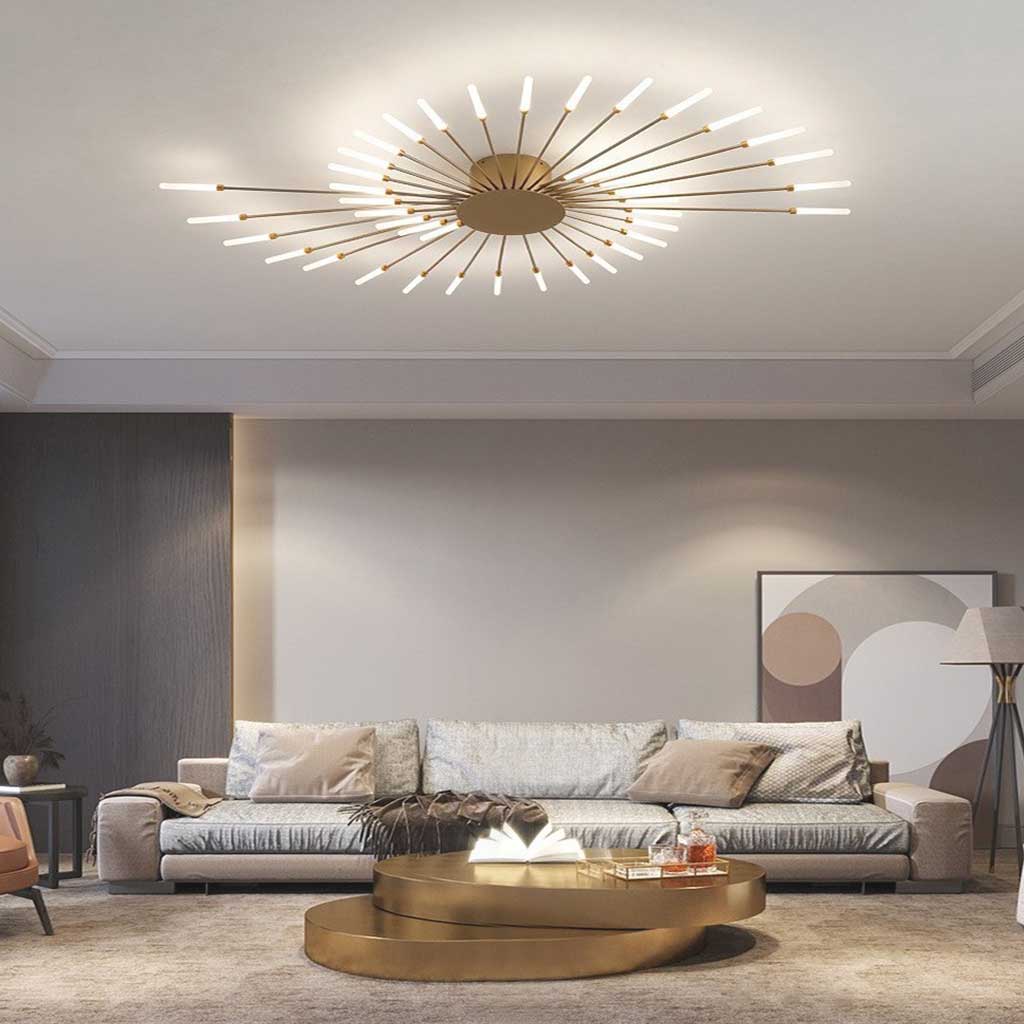 Ceiling Light LED Aluminum 31.5 in Semi Flush Modern Black Gold Living Room Bedroom Dining Room Decorative Lighting | Thomler