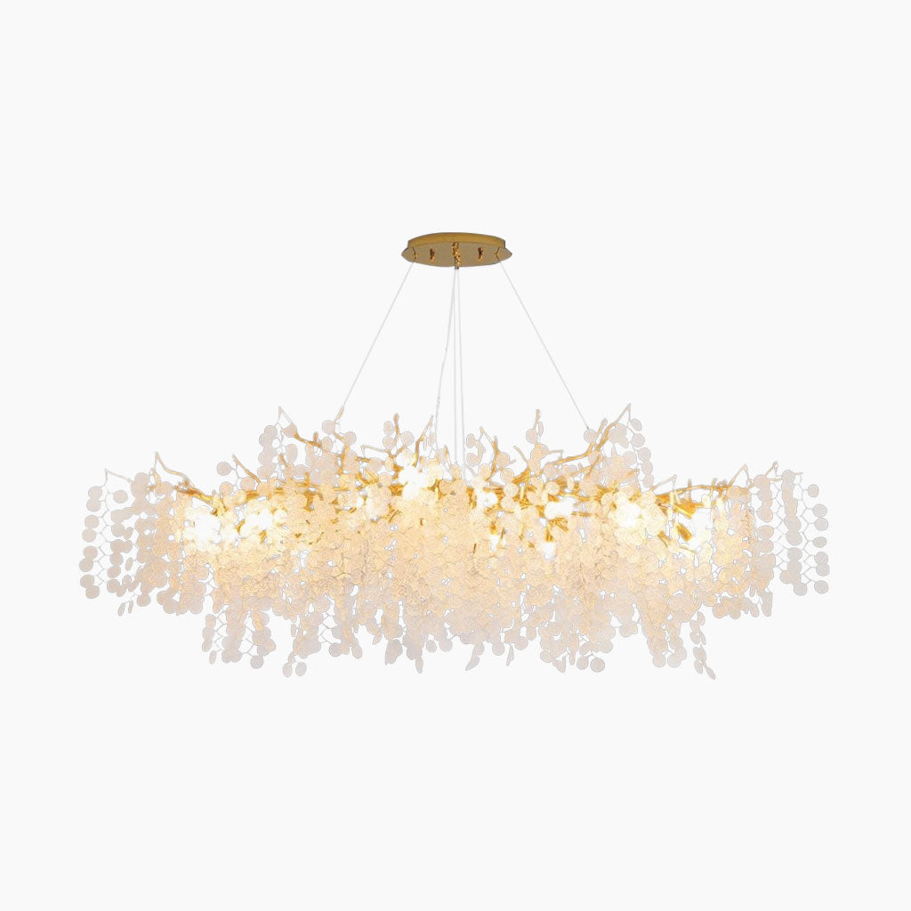 Chandelier Aluminum Glass 15.8 in Round Gold Modern Living Room Dining Lighting Fixture | Thomler