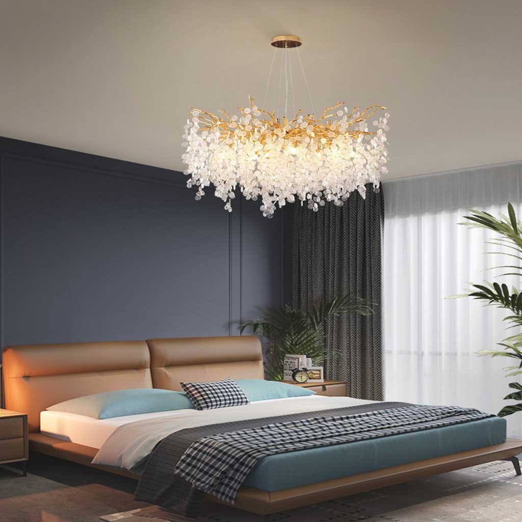 Chandelier Aluminum Glass 15.8 in Round Gold Modern Living Room Dining Lighting Fixture | Thomler