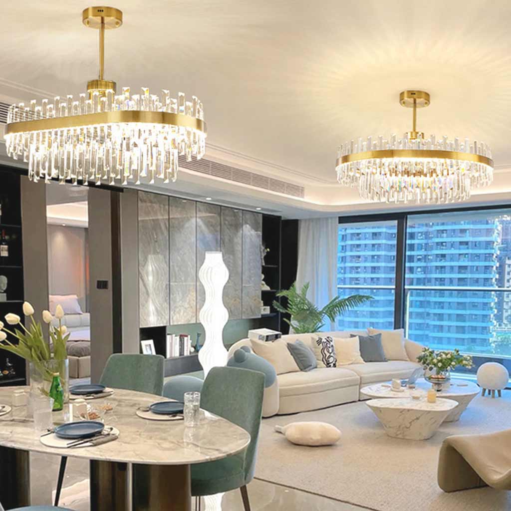 Chandelier Metal K9 Crystal 31.5 in Adjustable Gold Living Room Dining Ceiling Light Luxury Modern Nordic Lighting | Thomler