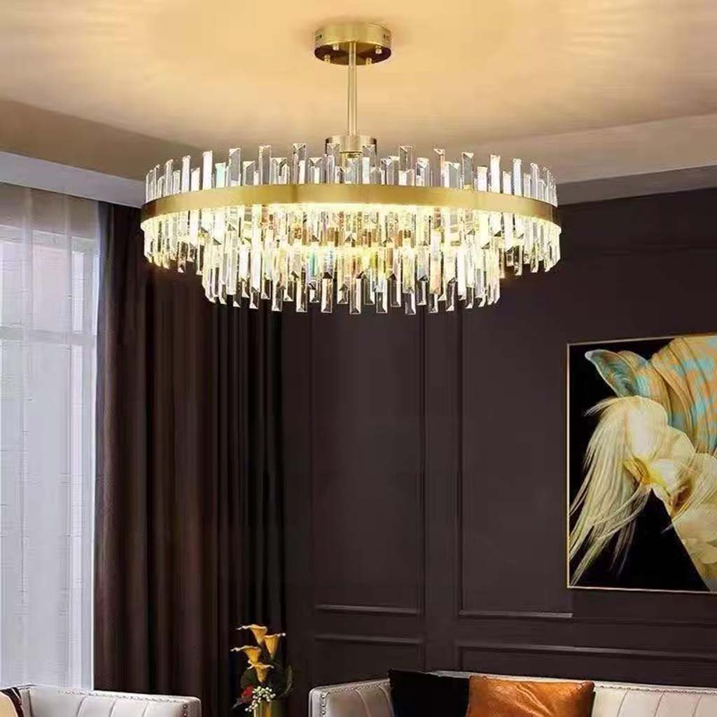 Chandelier Metal K9 Crystal 31.5 in Adjustable Gold Living Room Dining Ceiling Light Luxury Modern Nordic Lighting | Thomler