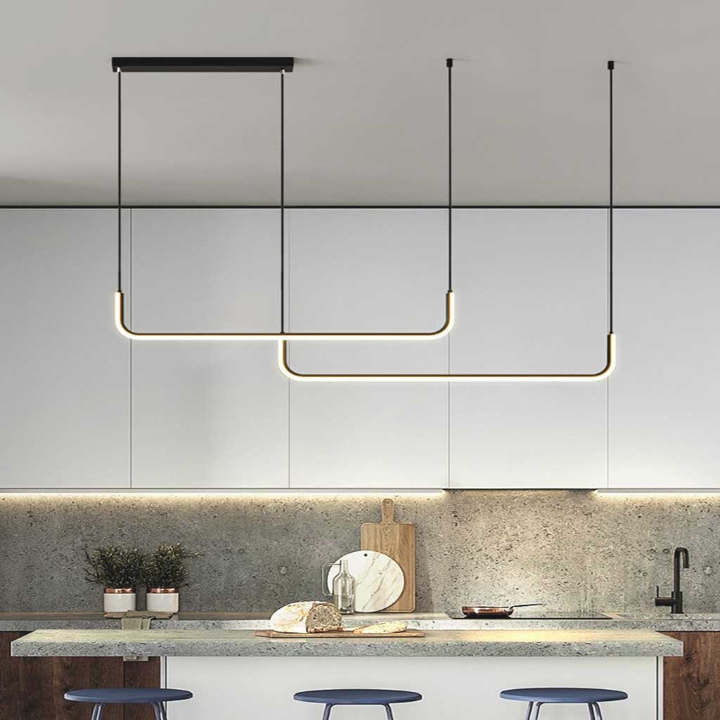 Chandelier Metal Linear 35.4 in Adjustable LED Black Gold Living Room Dining Room Bedroom Lighting | Thomler