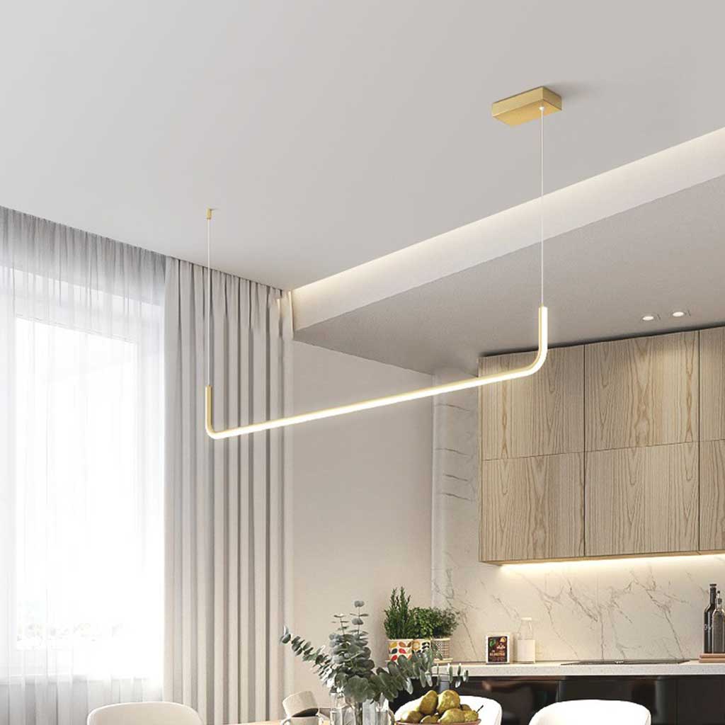 Chandelier Metal Linear 35.4 in Adjustable LED Black Gold Living Room Dining Room Bedroom Lighting | Thomler