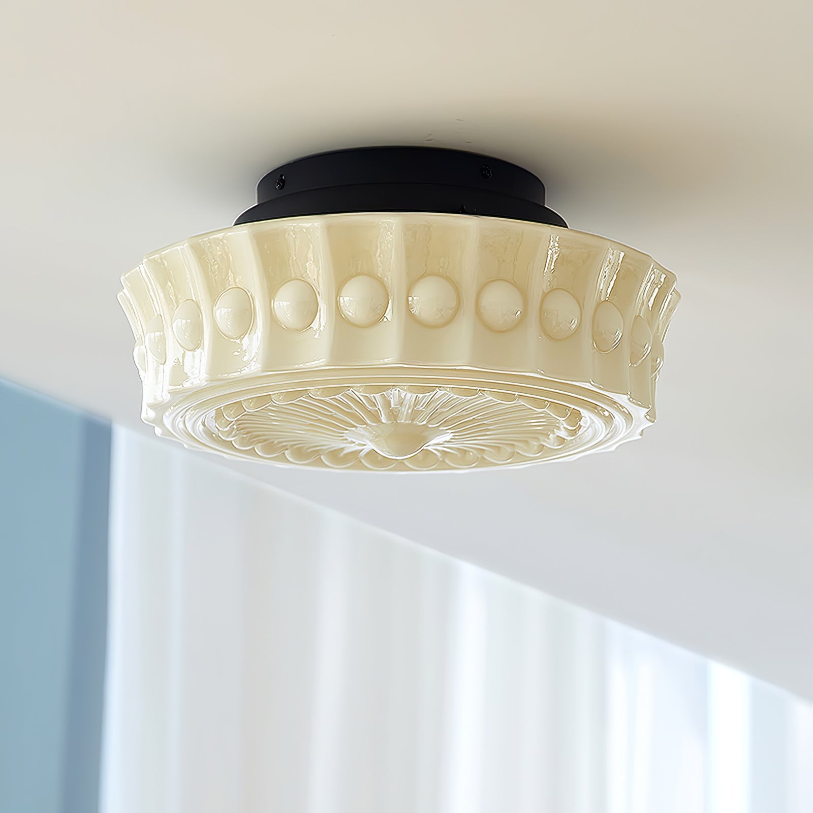 Metal Glass Ceiling Light 14.2 in Black Flush Mount Indoor Living Room Dining Fixture E26 E27 Multi Bulb | Thomler