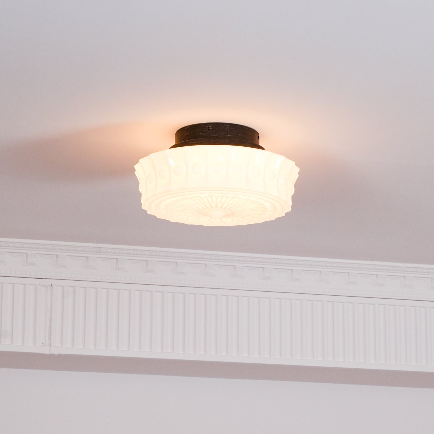 Metal Glass Ceiling Light 14.2 in Black Flush Mount Indoor Living Room Dining Fixture E26 E27 Multi Bulb | Thomler