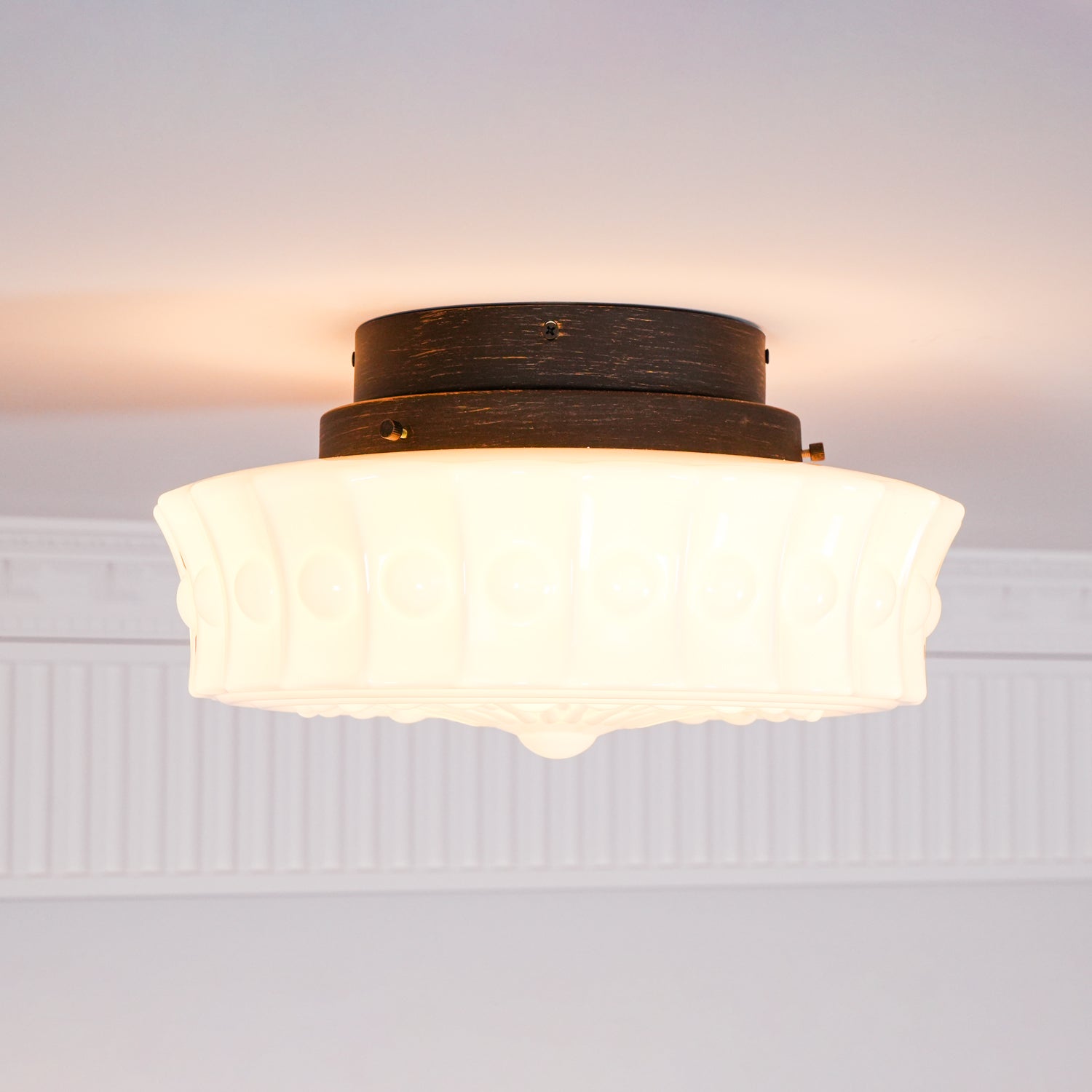 Metal Glass Ceiling Light 14.2 in Black Flush Mount Indoor Living Room Dining Fixture E26 E27 Multi Bulb | Thomler