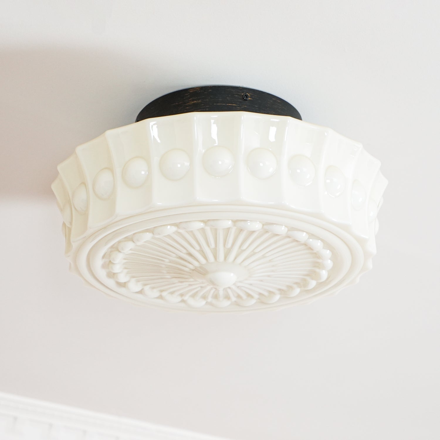 Metal Glass Ceiling Light 14.2 in Black Flush Mount Indoor Living Room Dining Fixture E26 E27 Multi Bulb | Thomler