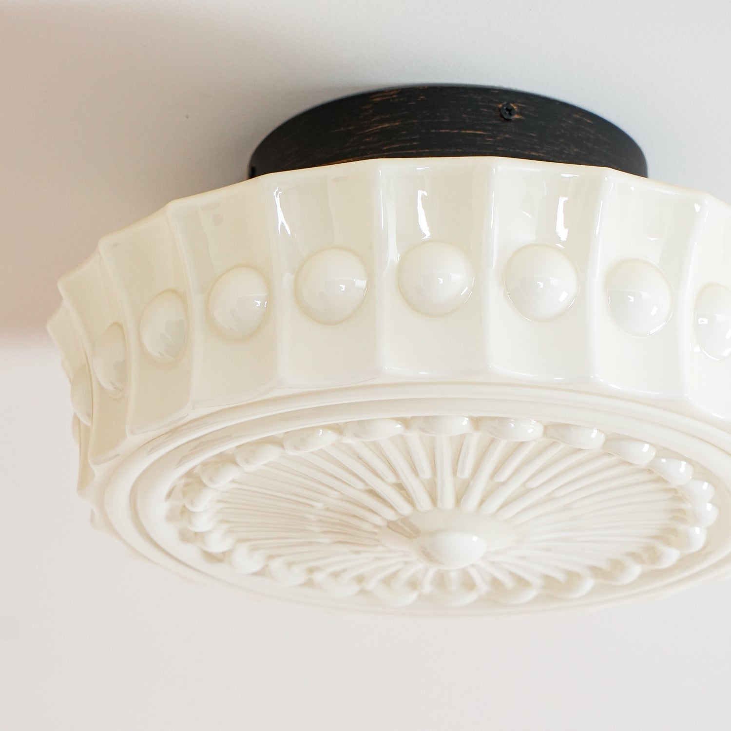 Metal Glass Ceiling Light 14.2 in Black Flush Mount Indoor Living Room Dining Fixture E26 E27 Multi Bulb | Thomler
