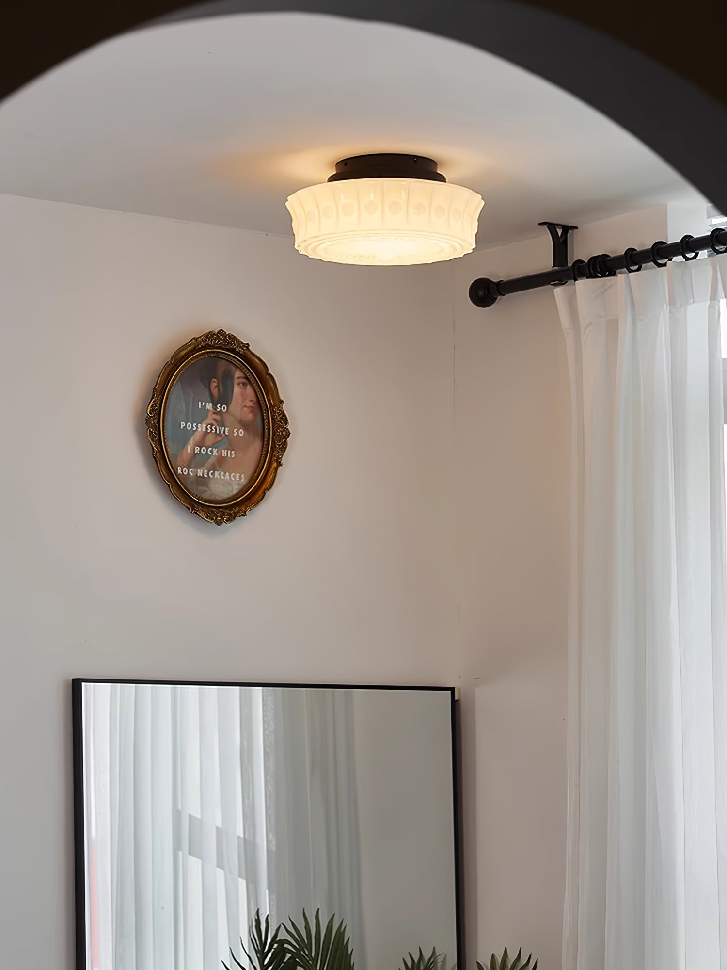 Metal Glass Ceiling Light 14.2 in Black Flush Mount Indoor Living Room Dining Fixture E26 E27 Multi Bulb | Thomler