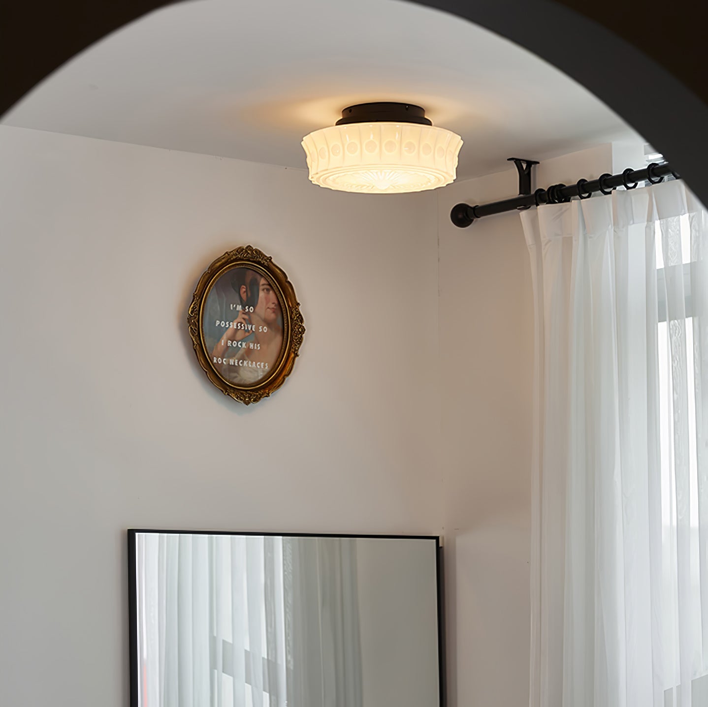 Metal Glass Ceiling Light 14.2 in Black Flush Mount Indoor Living Room Dining Fixture E26 E27 Multi Bulb | Thomler