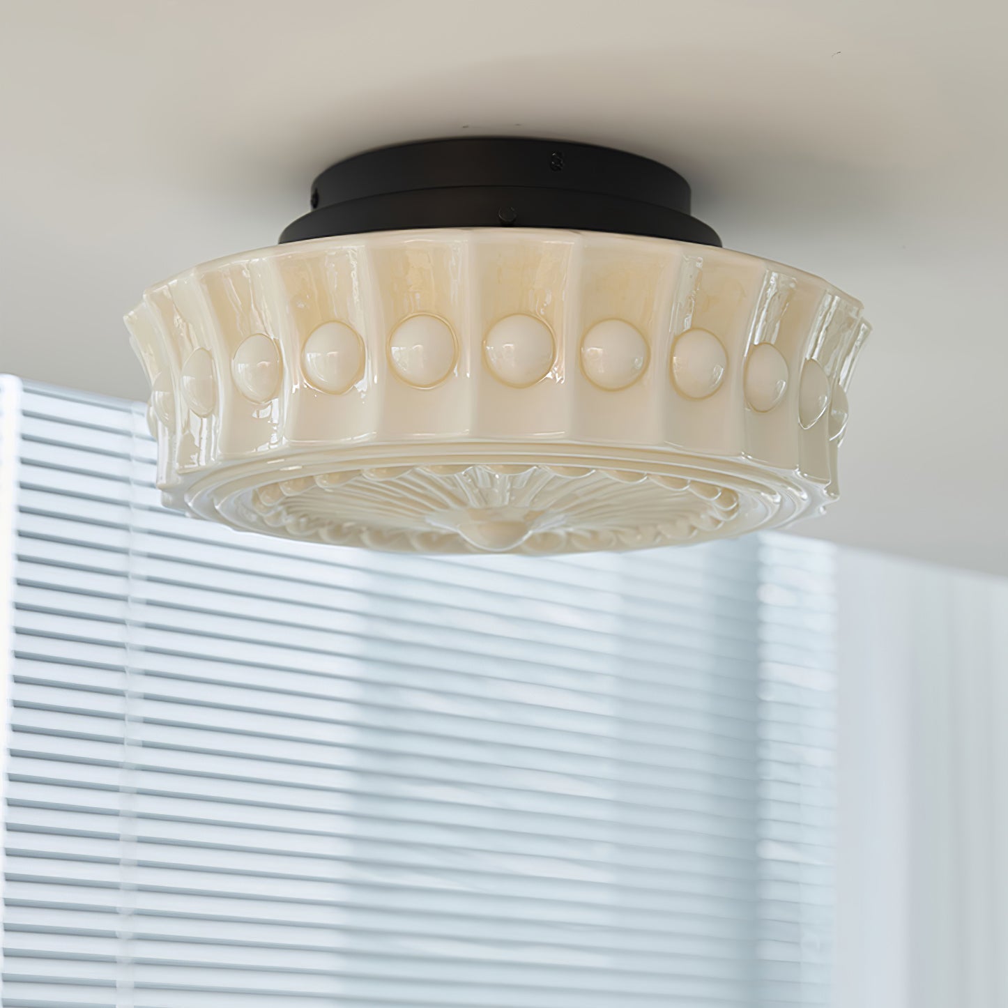 Metal Glass Ceiling Light 14.2 in Black Flush Mount Indoor Living Room Dining Fixture E26 E27 Multi Bulb | Thomler