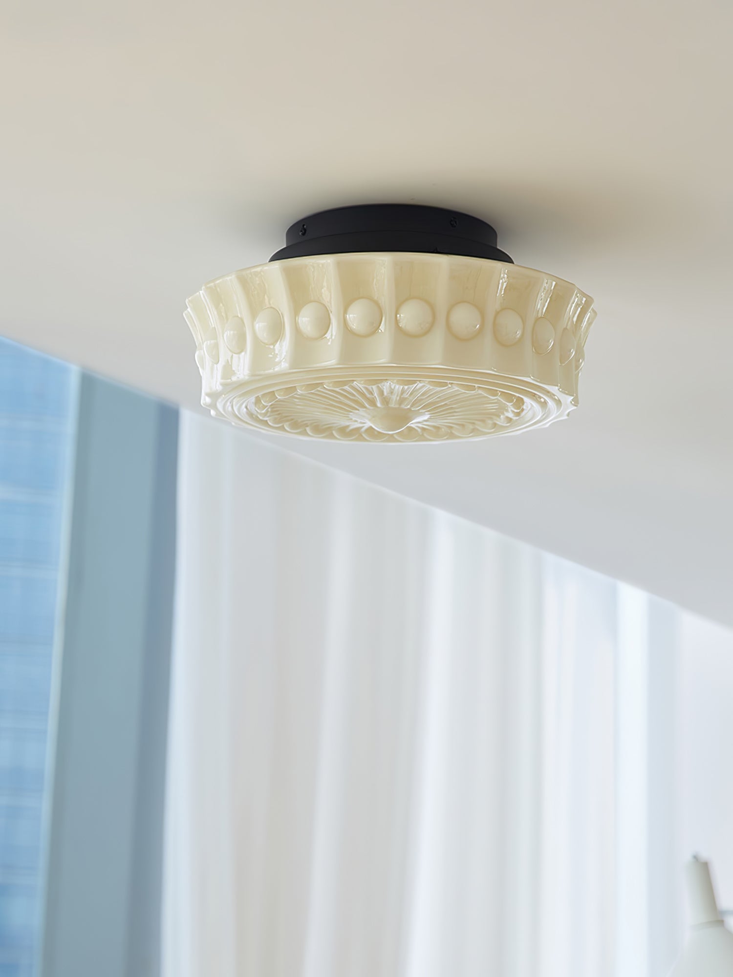 Metal Glass Ceiling Light 14.2 in Black Flush Mount Indoor Living Room Dining Fixture E26 E27 Multi Bulb | Thomler